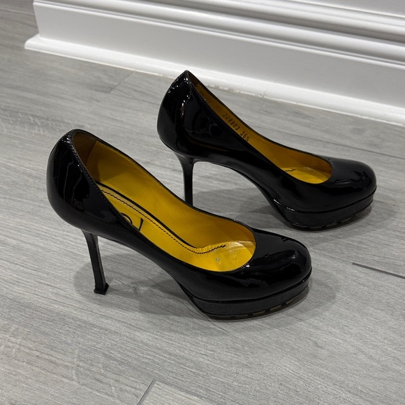 Yves Saint Laurent Glossy Black Platform Heels - Picture 6 of 7
